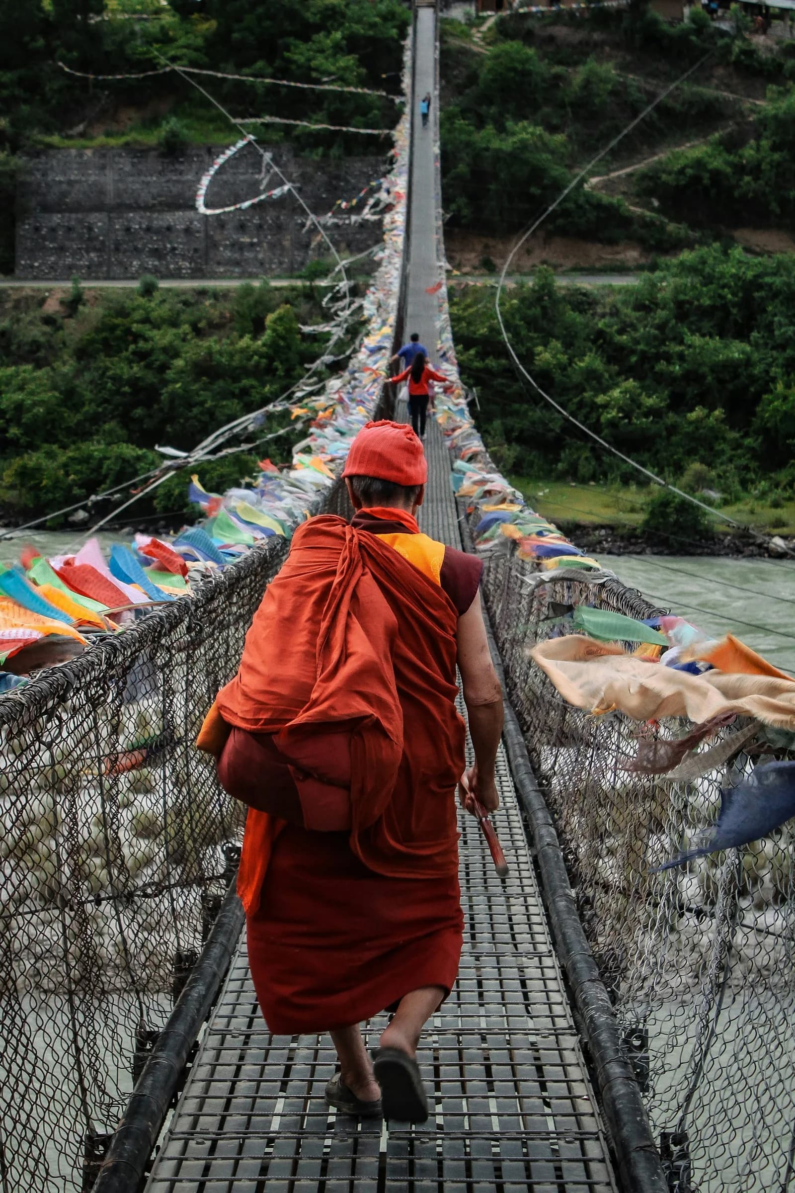 Prayer flags along the Punakha suspension bridge over the Pho Chhu river